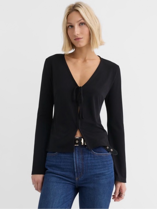 LOFT Tops - LOFT Crepe Jersey Tie Front Top – Black – Size M